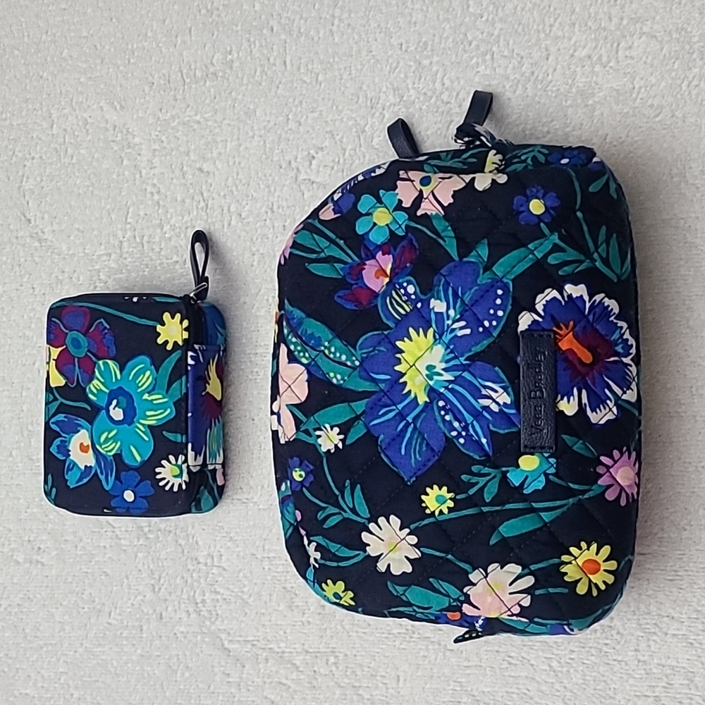 Vera Bradley Set Retired Print Moonlight Garden Medium Cosmetic Bag & Pill Case
